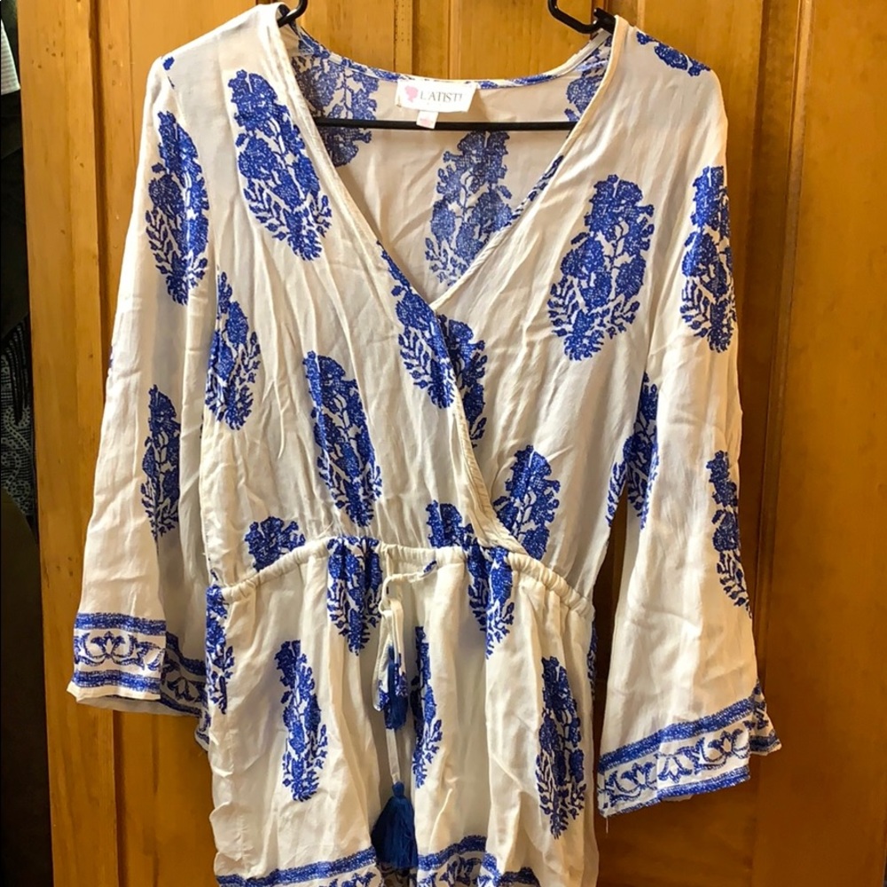 Blue pattern romper
